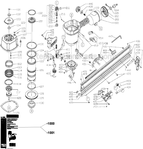 Page A Diagram and Parts List for FR350MAG Type 1 Porter Cable Nailer